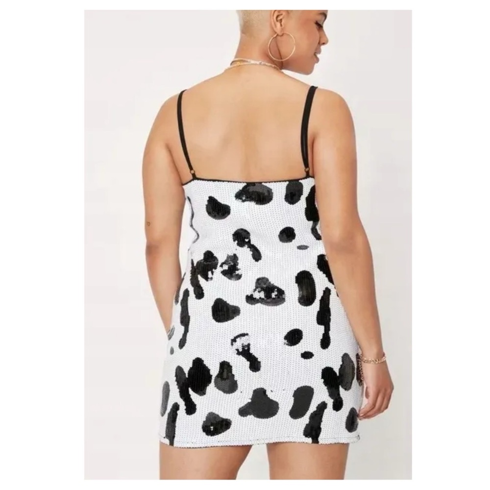 Nasty Gal White & Black Cow Print Slip Dress - Picture 2 of 8